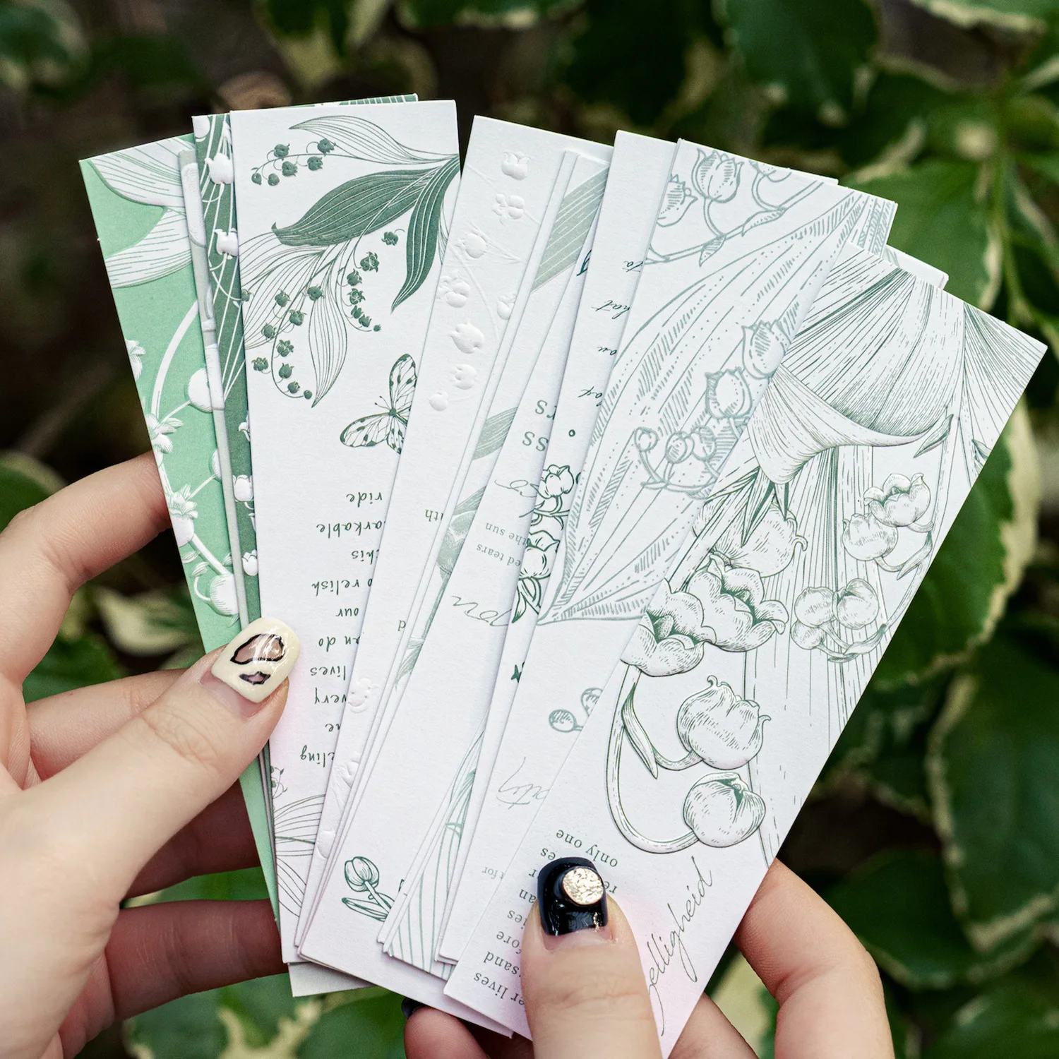 Lírio do vale gravado Bookmarks, Mensagem de plantas vintage, Pequeno cartão de arte, Presente encantador do estudante, 20pcs