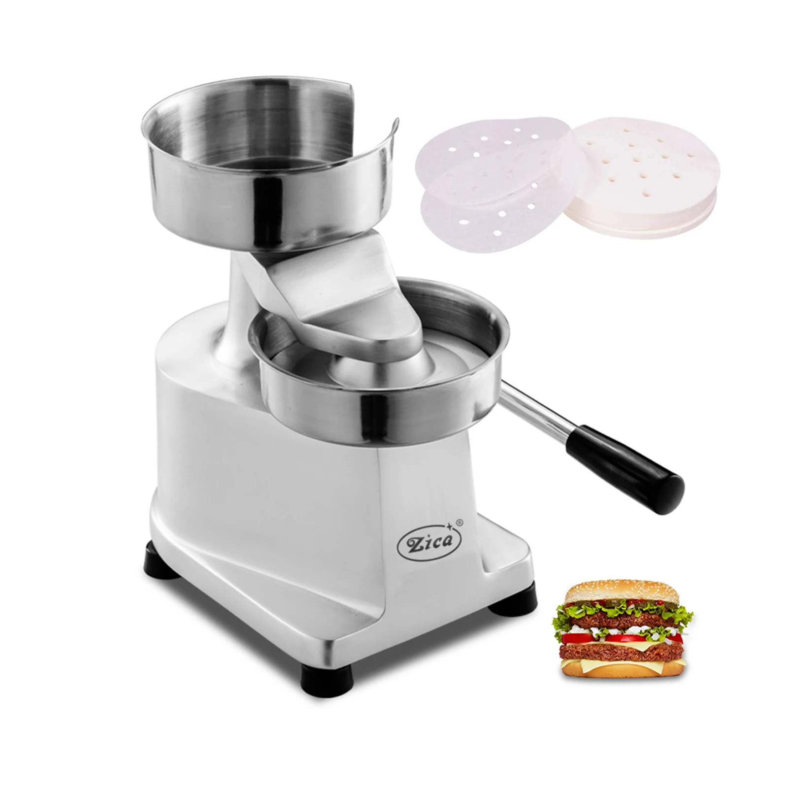 ZICA 100mm/4inch Commercial Hamburger Patty Maker Stainless Steel Burger Press Heavy Duty Beef Meat Forming Processor with 500Pc