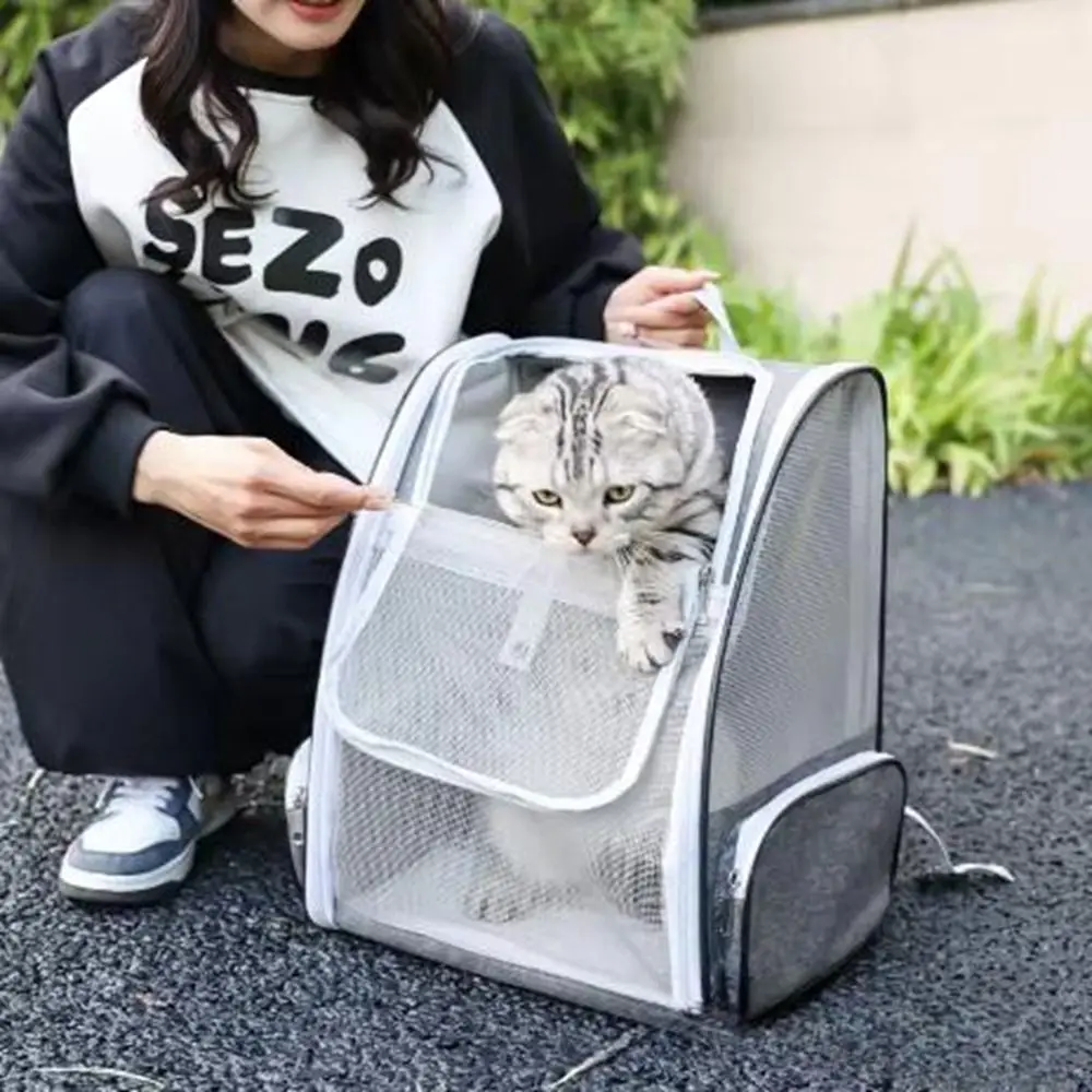 

Portable Opening-Mesh Pet Cat Backpacks Front Window Comfortable Cat Carrying Bag Large Capacity Foldable Cat Backpack for Cats