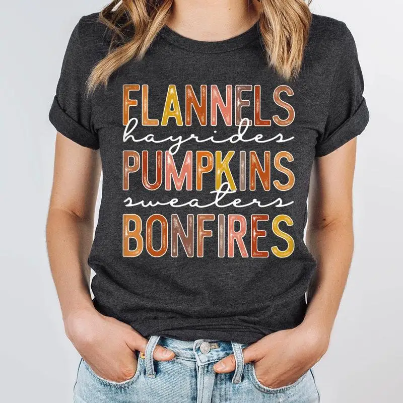 

Flannels T Shirt Pumpkins Bonfires Hayrides Thanksgiving Fall Family Autumn