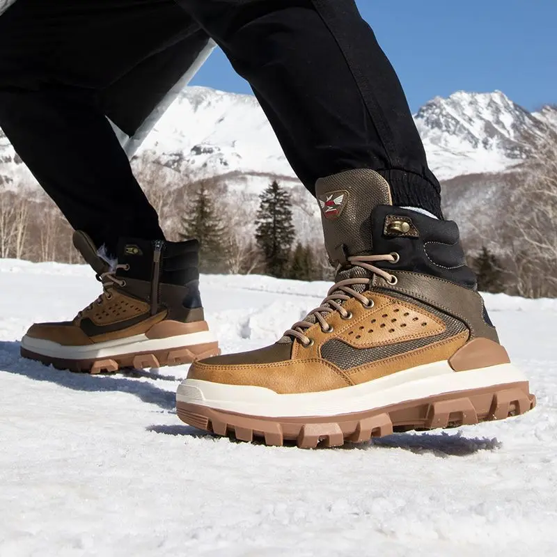 -40c Men's Winter Large-size Leather Sheepskin Fur Integrated Warm and Velvet High-top Trendy Thickened Snow Boots
