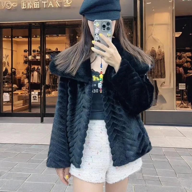 2026 Women's Winter Velvet Mink Coat Fur integrated Women's large Fur Collar Mink Fur Coat Women's loose Casual Coat