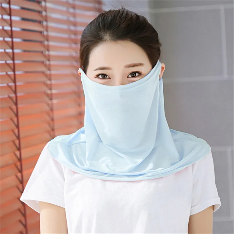 Solid Ice Silk Sunscreen Mask Women Summer Anti-UV Quick-drying Face Cover Scarf Breathable Neck Protection Hanging Ear Headband