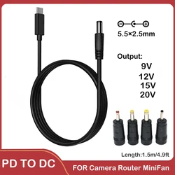 Typ C do DC5.5x2.5mm 4.0x1.7 3.5x1.35 3.1 × 1.1 4.8 × 1.7 PD konwerter kabel wyzwalający 9V 12V 15V 20V