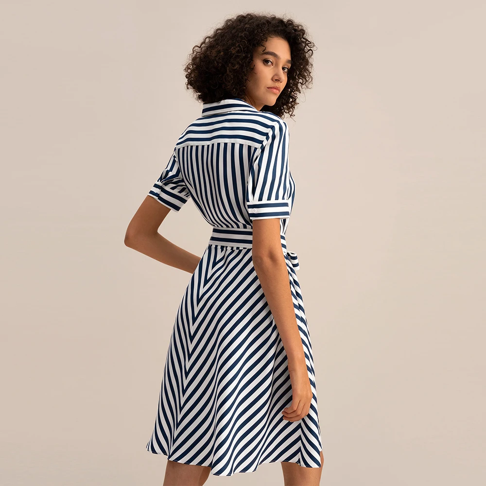 LILYSILK Silk Stripe Shirtdress With Belt For Women 2023 New Spring 16 Momme V Neck Luxury Formal Midi Dress Free Shipping