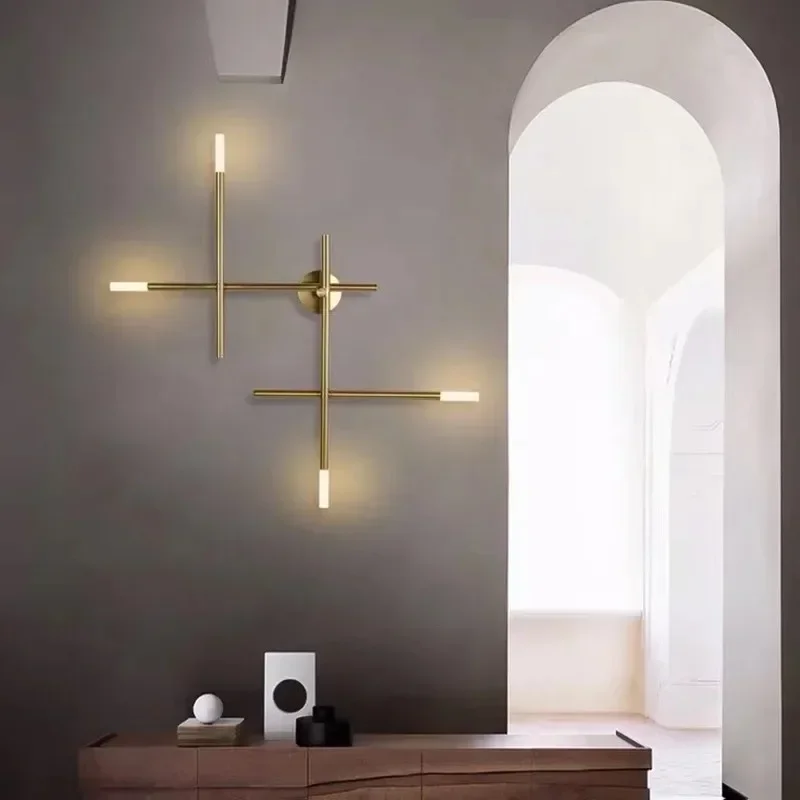 Simple Black / Gold Metal Cross Led Wall Lamp Minimalist Background Wall Lamp Living Room Sofa Bedroom Bedside Aisle Light