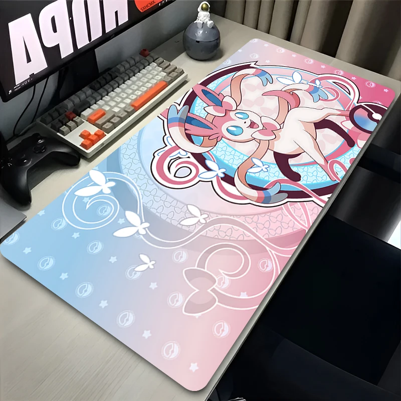 Large Pink Cute Mousepad XXL Gaming Computer Accessories P-pokemon Sylveon Keyboard Desk Mat Girl Gamer Mouse Pad Kawaii Carpet