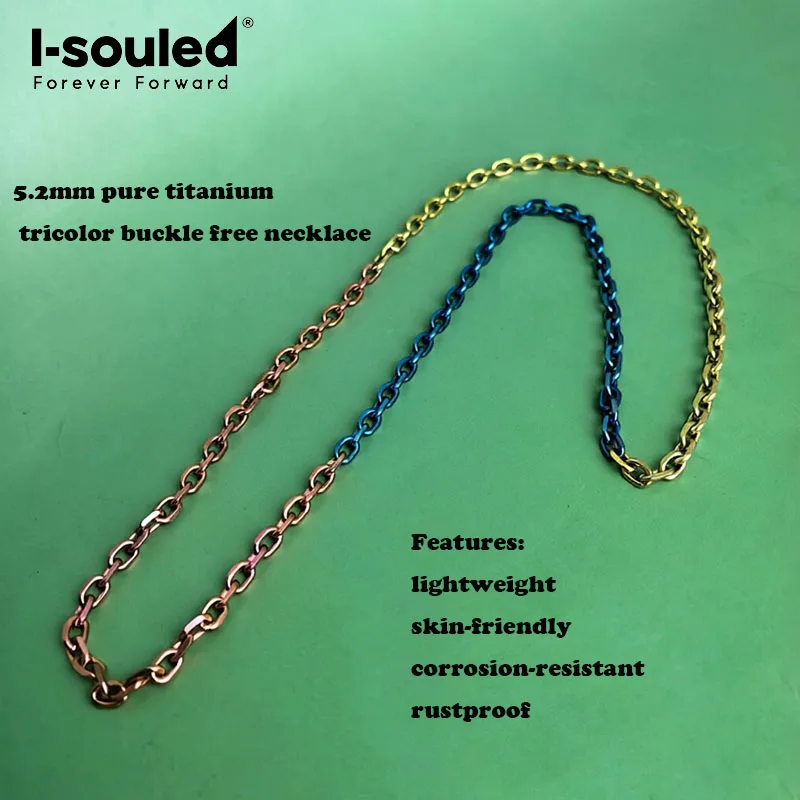 5.2mm pure titanium new three color buckle free O-chain necklace paired with blue, pink, and gold hang tags