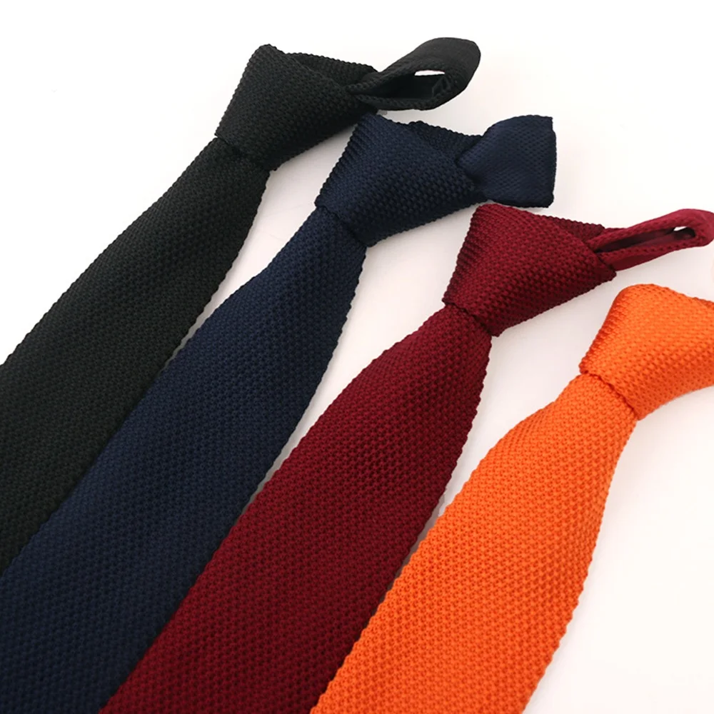 Corbatas de punto coloridas y suaves para hombre, 5.5 cm, color sólido, negro, rojo, blanco, gris, azul, burdeos.