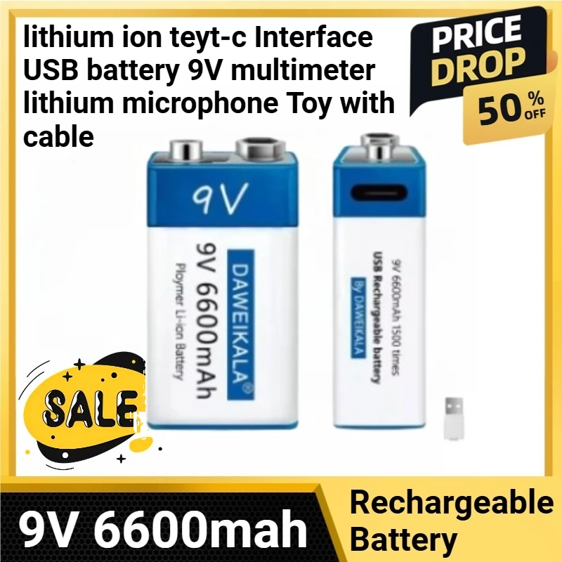 

fast rechargeable battery 9V 6600mah lithium ion teyt-c Interface USB battery 9V multimeter lithium microphone Toy with cable