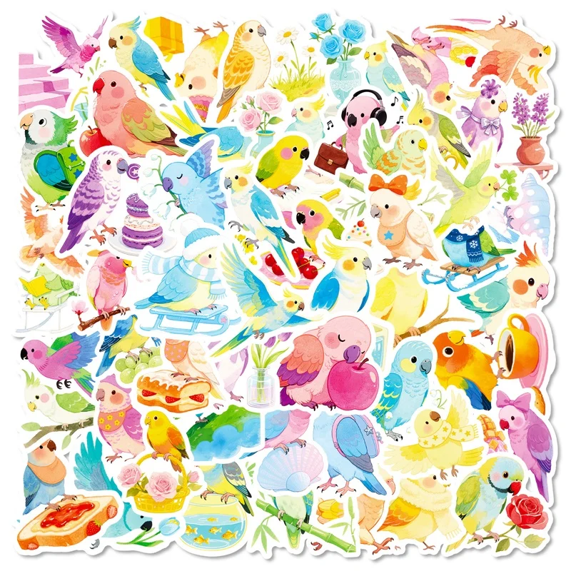 

10/30/56PCS Cartoon Colored Parrot PVC Sticky Sticker Aesthetic DIY Decoration Scrapbooking Hand Accounting Supplies for Kids