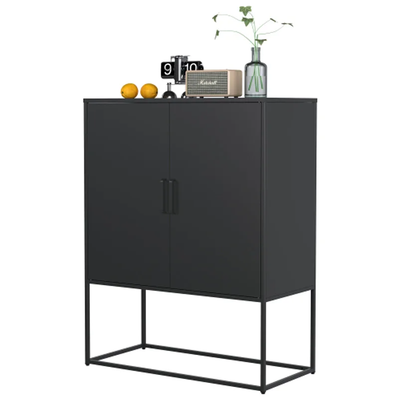 Credenza a buffet in metallo resistente, moderno armadio portaoggetti in acciaio con 2 ripiani, armadio in stile autoportante con ante magnetiche