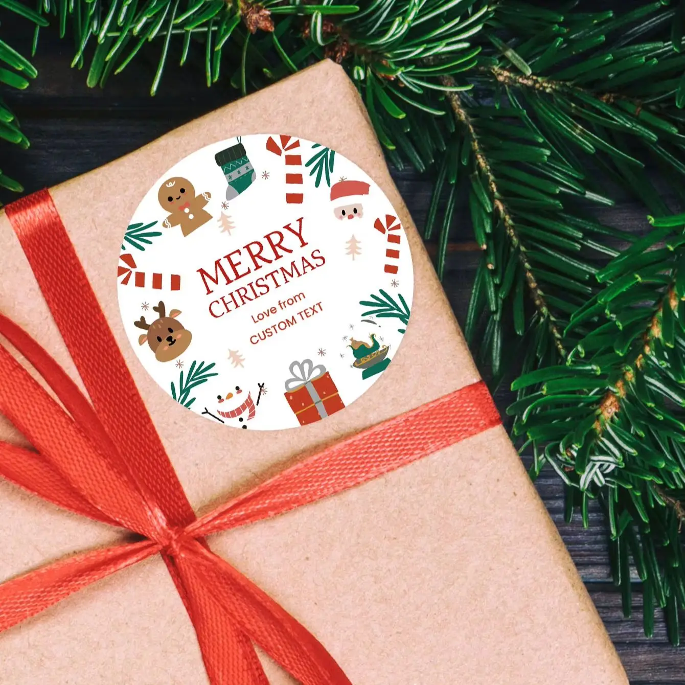 1/50/100PCS Personalized Christmas Round Stickers, Custom Text Xmas Favor Labels, Holiday Winter Party Decor