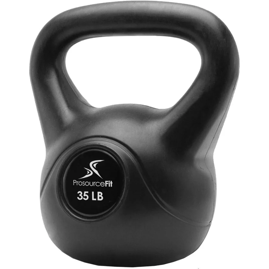 جرس Kettlebell البلاستيكي من الفينيل من ProsourceFit لصالة الألعاب الرياضية المنزلية، وزن قابل للتعديل من 10 إلى 35 رطلاً مع طلاء متين مثالي للقوة