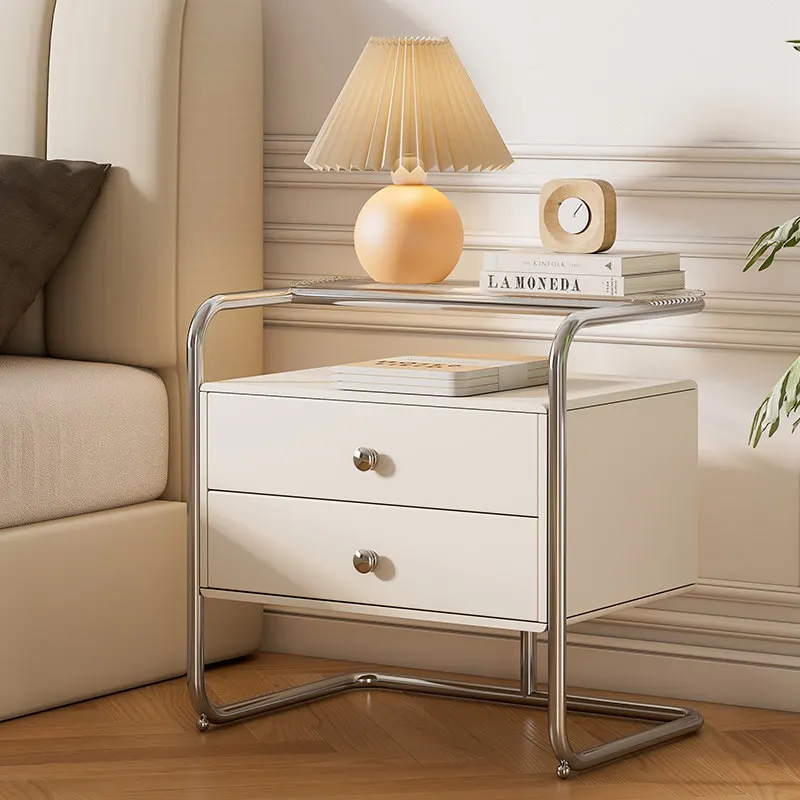 Nordic light luxury bedside table storage modern simple glass edge cabinet