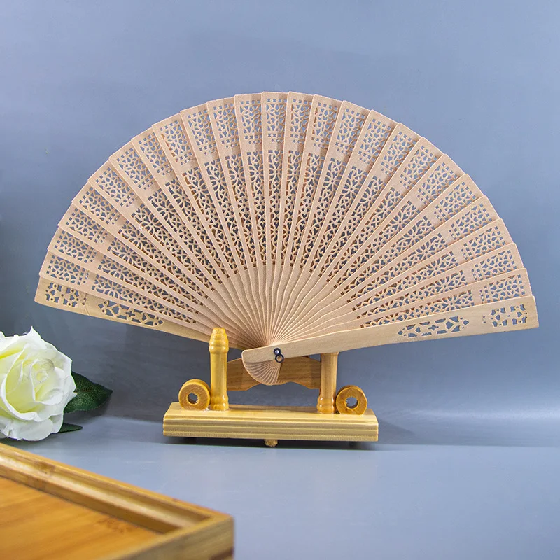 Fully Fragrant Wood Fan, Retro Folding Fan, Hollow Craft, Chinese Style Wedding Return Gift, Wooden Imitation Sandalwood Fan, Fo