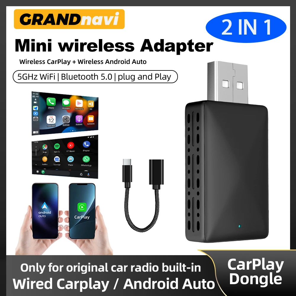 2IN1 Wired to Wireless Carplay Wireless Android Auto USB Adapter Bluetooth Dongle For KIA Ford Audi Porsche MG Toyota VW Hyundai