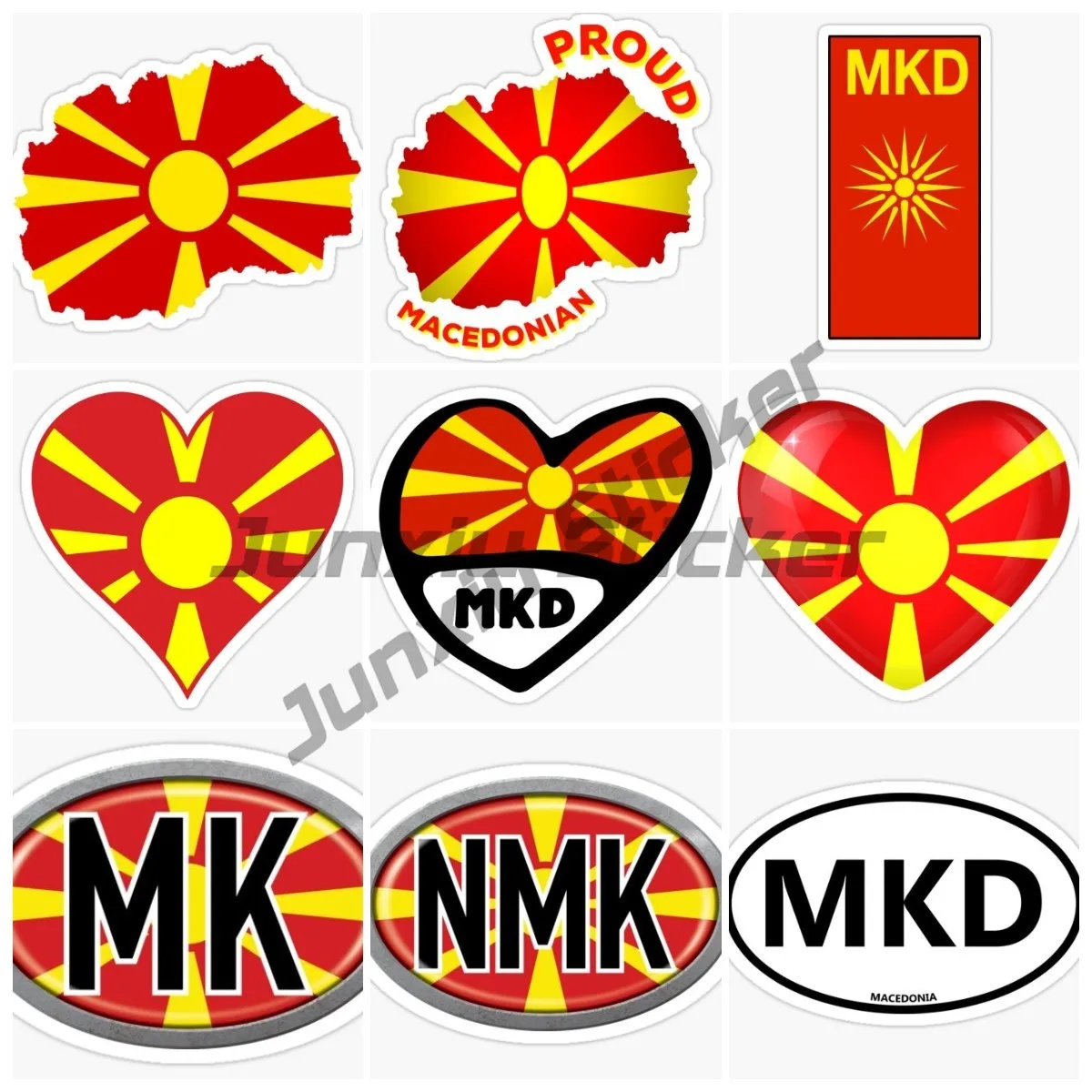 

MK Macedonian National Flag Code Letter Heart Flag Car Sticker Vinyl Waterproof and UV Resistant Decal