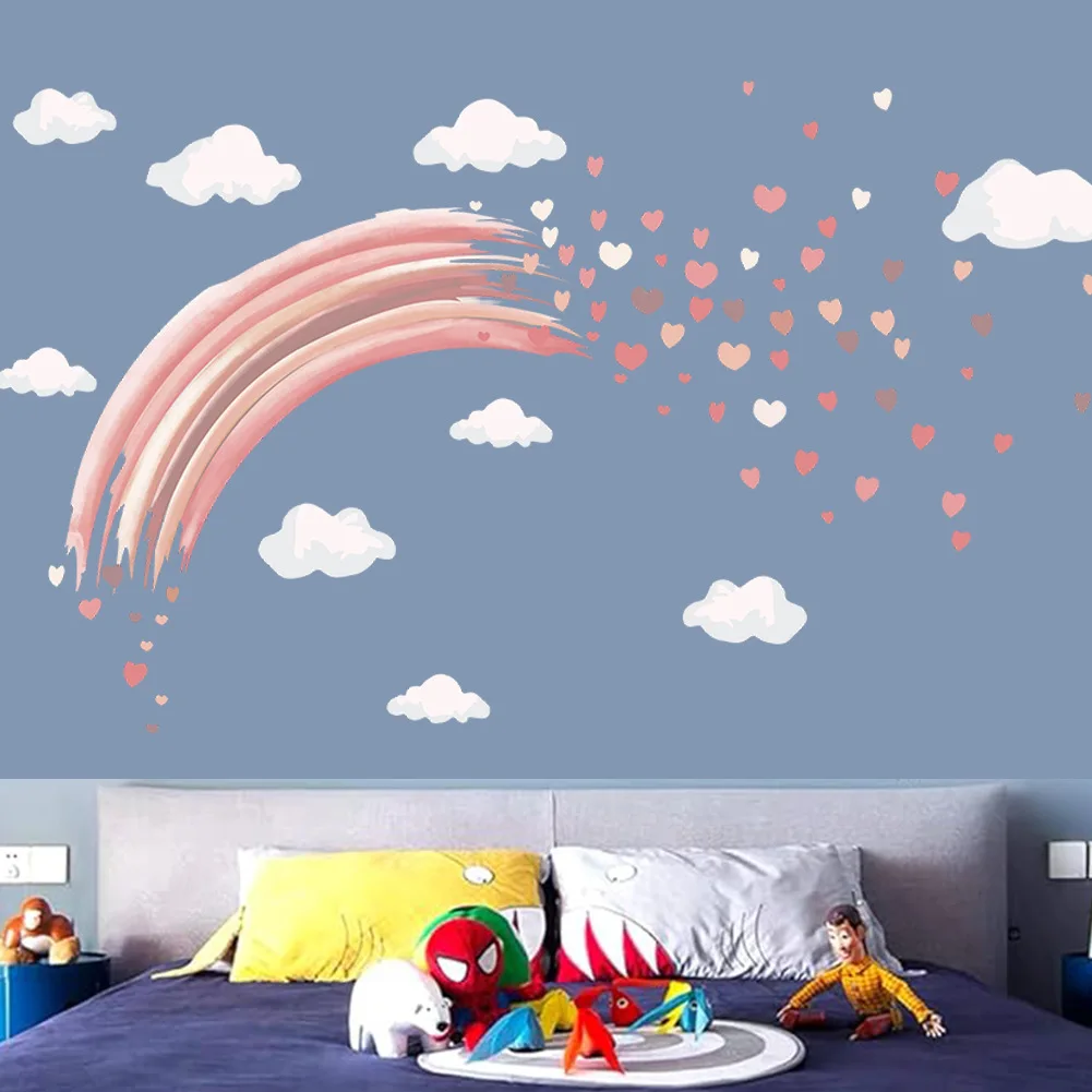 Bohemia style rainbow heart clouds sticker for kids room living room decoration self adhesive wall decal