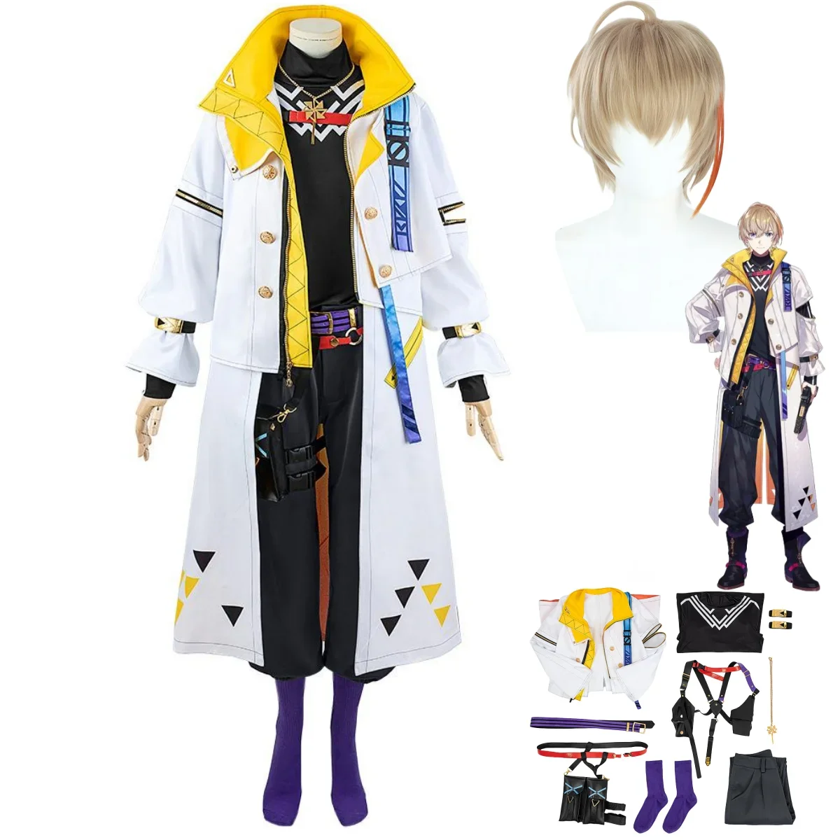 Anime Virtual Nijisanji Fura Kanato Cosplay Costume Wig Long Trench Coat Uniform Full Set Man Woman Halloween Suit