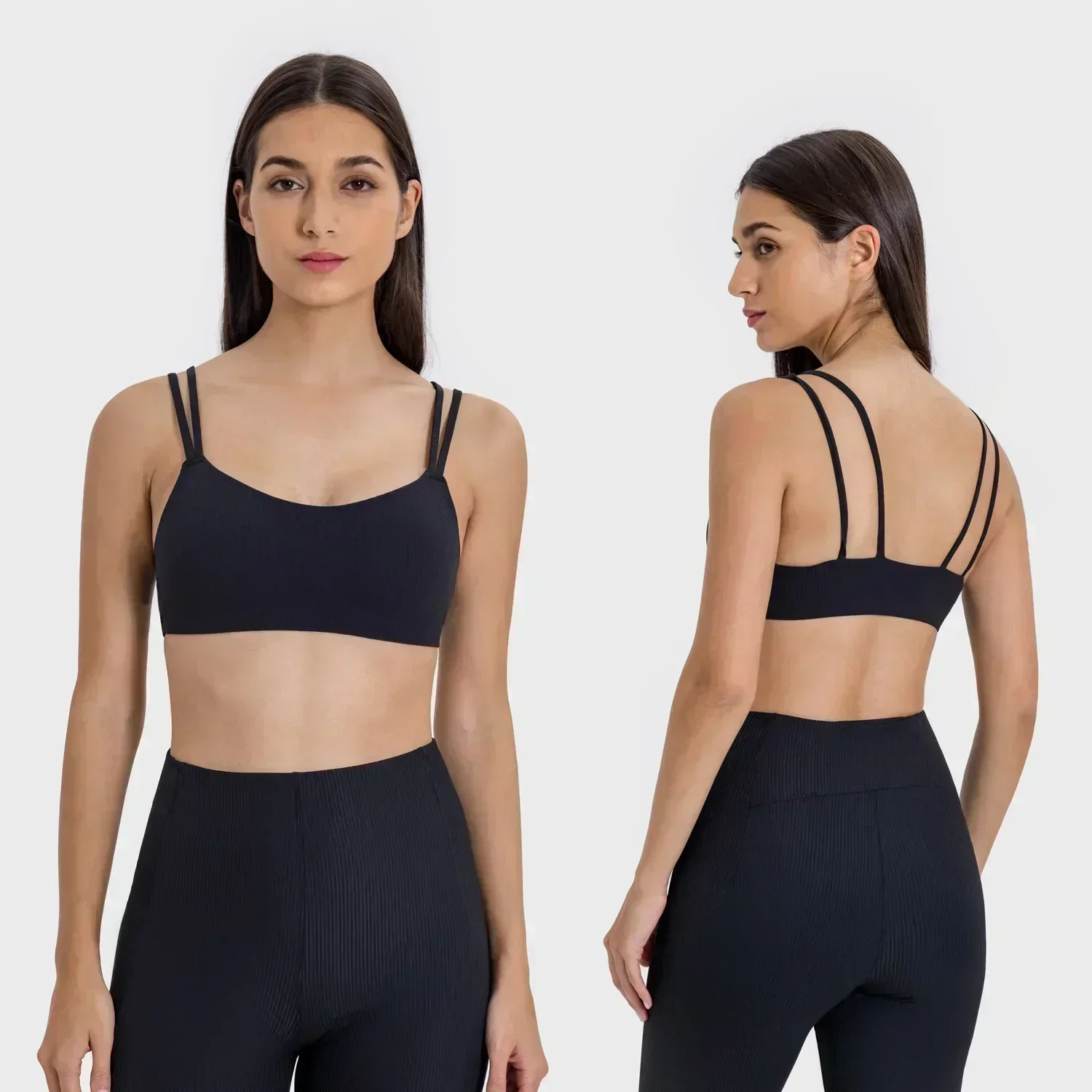 

Lemon Hi Cloud Light Support Ribbed 2.0 Bra Smooth Sweat-wicking Quick-drying Beauty Back Double Straps Gym Sport Bras for Women