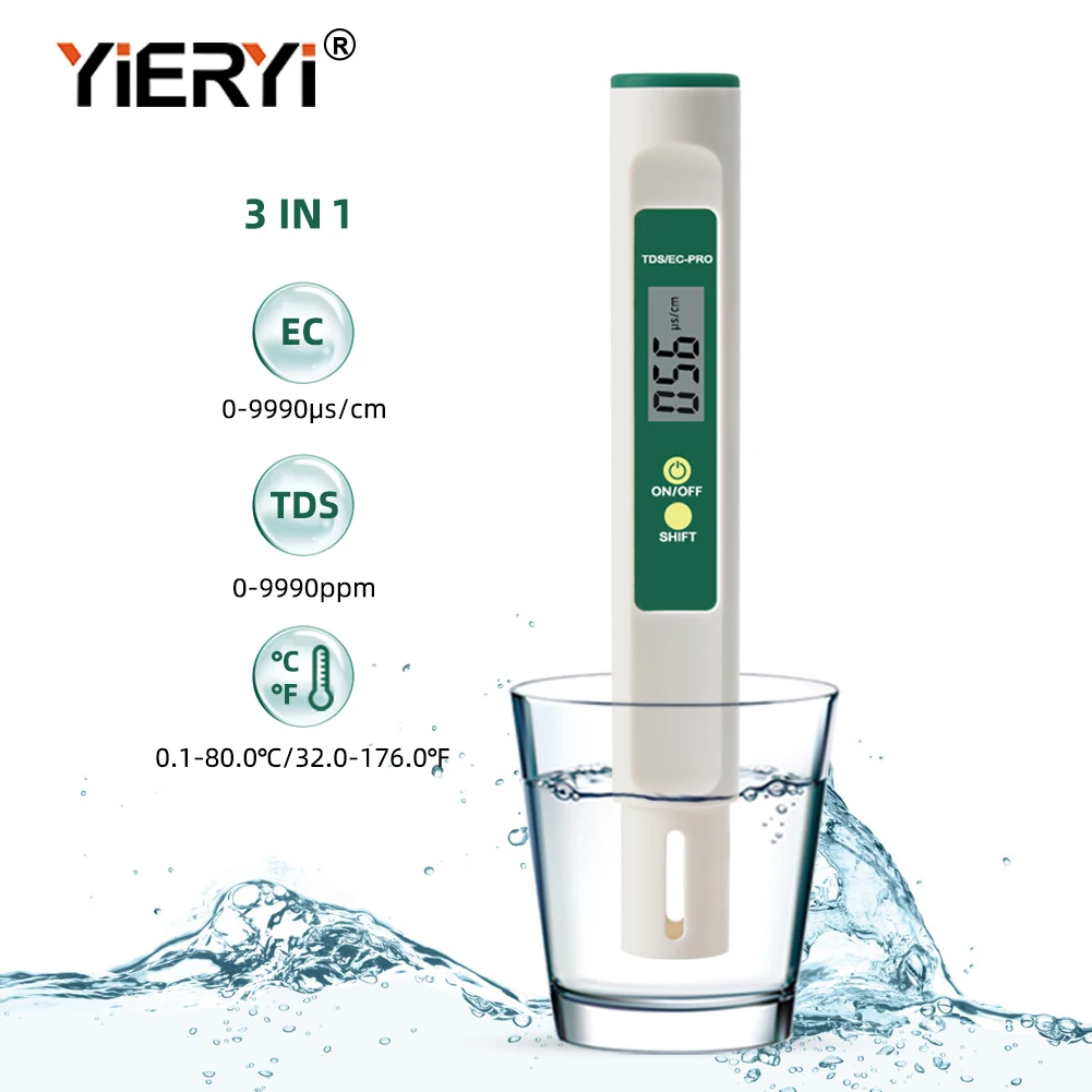 Digital Water Quality Tester 3 in 1 TDS EC Meter 0-9990 Conductivity Test Water Purity PPM Monitor for Aquarium Pool Hydroponic