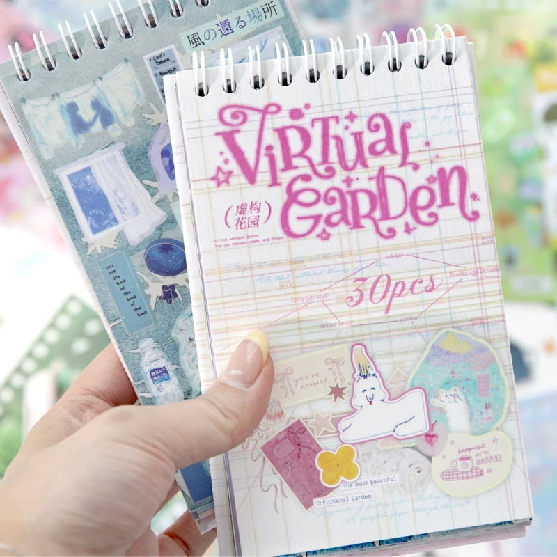 30 Sheets Kawaii Ins Virtual Garden Series Scene Die Cutting Sticker Book DIY Diary Clipper Book Aesthetics Stationery Stickers
