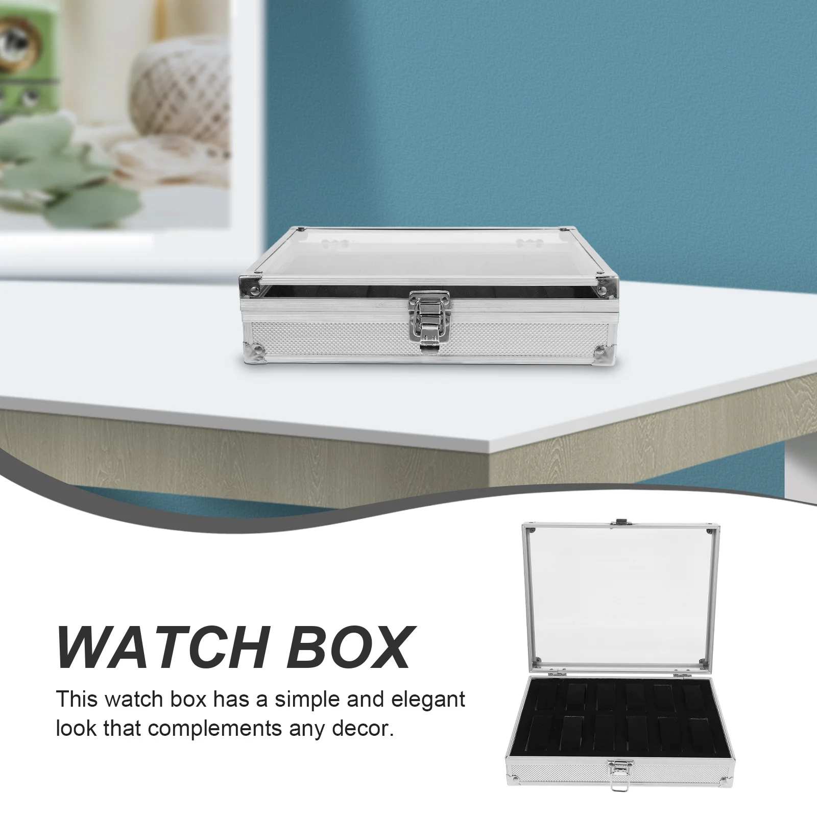 

Aluminum Alloy 12 Grid Watches Box Transparent Top Watch Display Storage Case Suede Holder Jewelry Organizer Watches Box