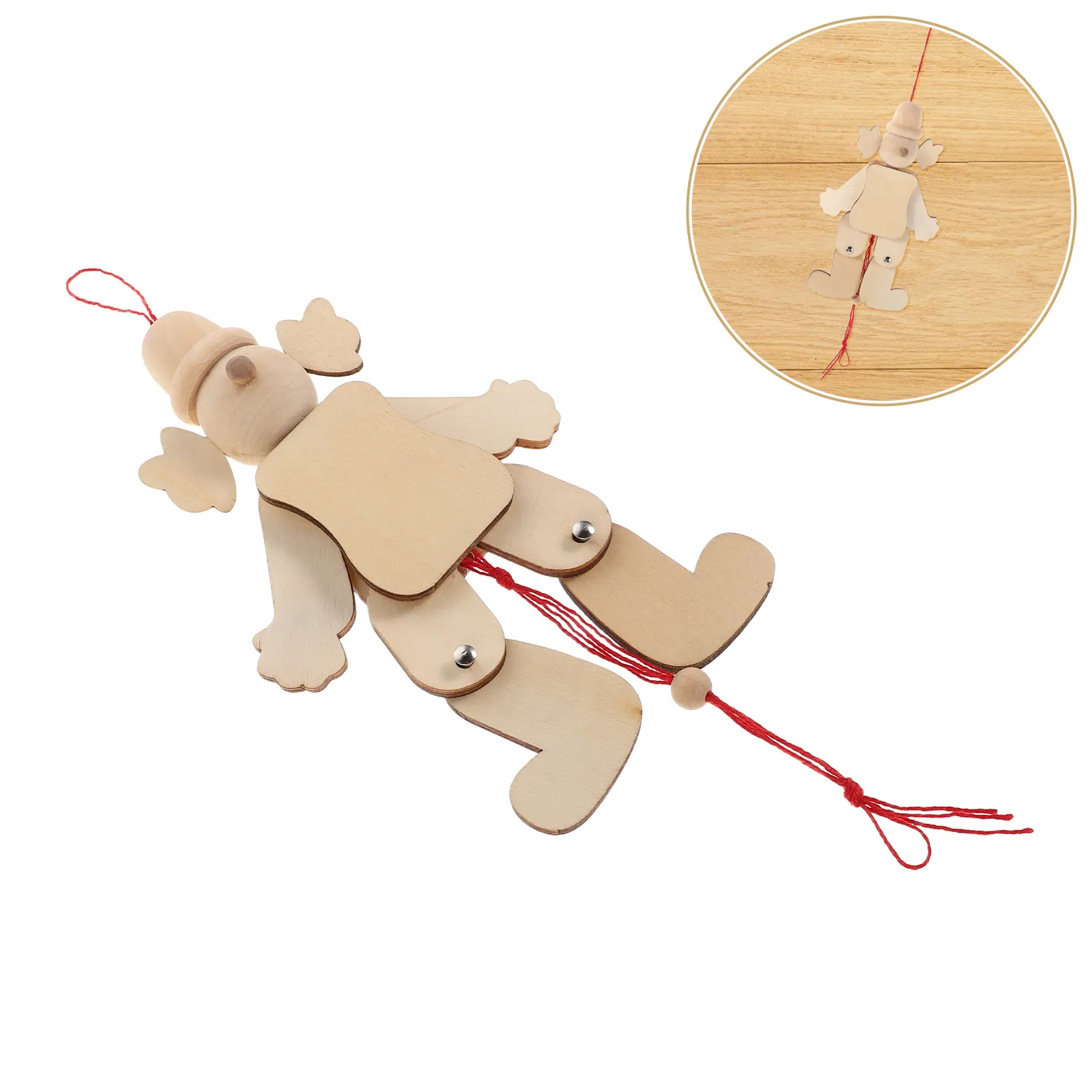 

6Pcs Pull String Clown Marionette Blank Wooden Puppets Unfinished Craft Puppet for Kids Family Gathering Home Decor Interactive