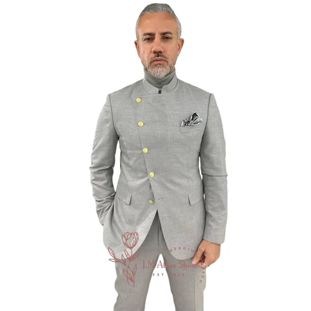 Men tailored African suit 2 piece set jacket pants grey wedding groom outfit for prom dinner cocktail party custom tuxedo