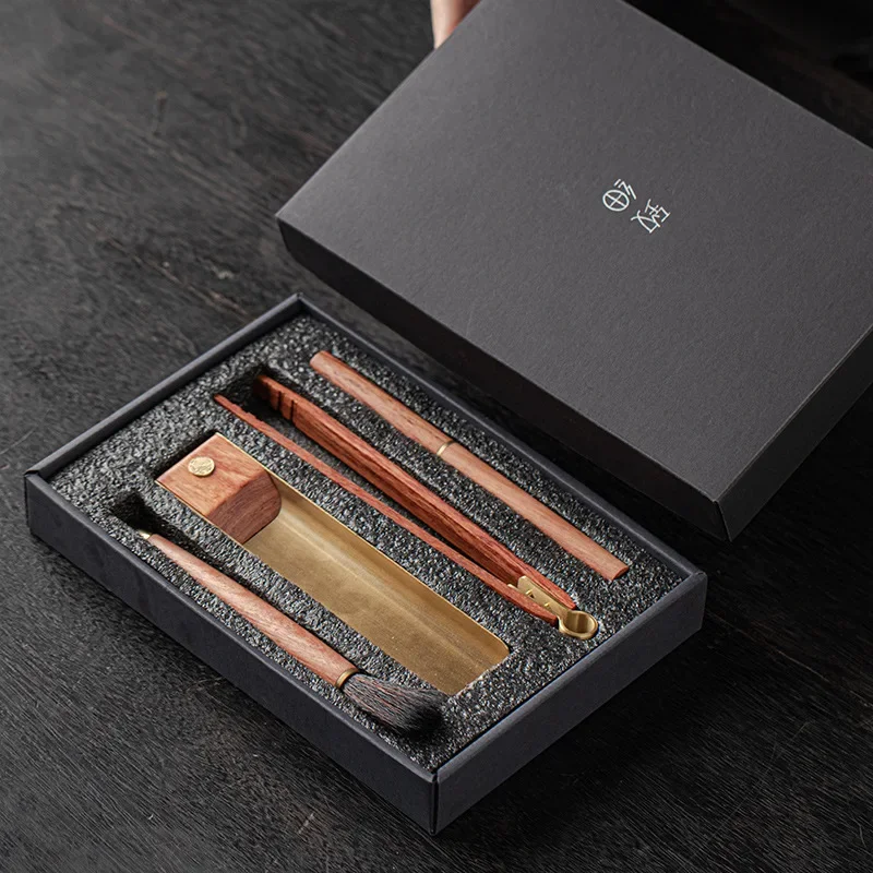 Cuchara de té, juego de cuatro piezas, juego de seis artículos, utensilios para ceremonia del té, decoración de alta gama para el hogar, Clip de té, pluma de limpieza para tetera