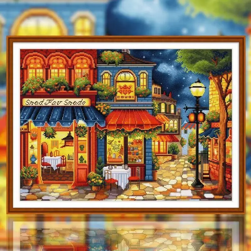 11CT 56X75CM Street shops Cross Stitch Embroidery DIY Printed Kits Needlework Set Home Decor Crafts New