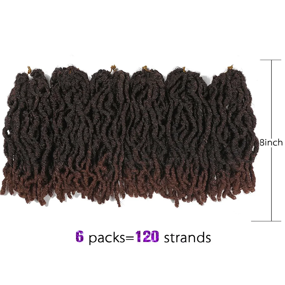 8 Inches Synthetic Short Faux Locs Crochet Hair Ombre Brown Pre-Looped Soft Locs Crochet Braids Crochet Hair Extensions for Blac