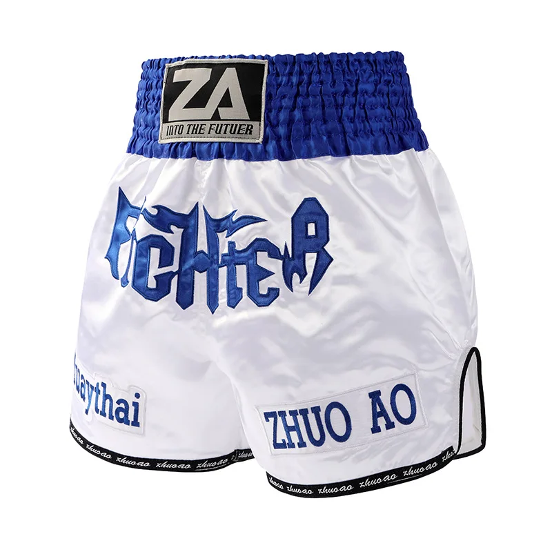 Muay Thai shorts, white shorts for training competitions, adult combat shorts, mixed gender shorts for boxing gyms