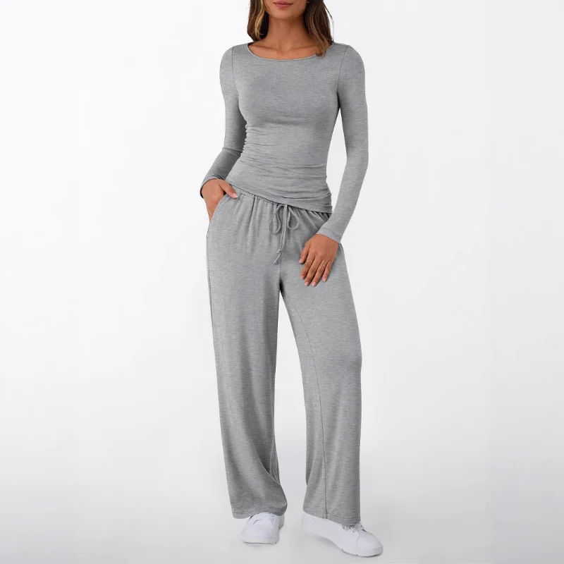 

Модные женские повседневные вязаные брюки из двух частей с круглым вырезом и длинными рукавами на шнурке