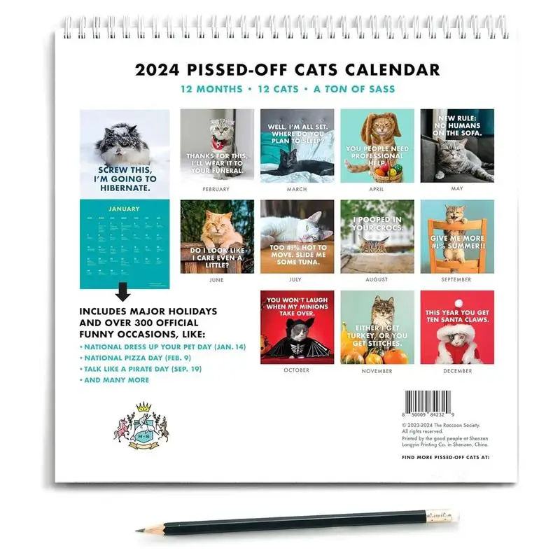 2024 Pissed-Off Cats Calendar Creative Planning Calendar Student Desktop Decoration To-do List Portable Monthly Calendar