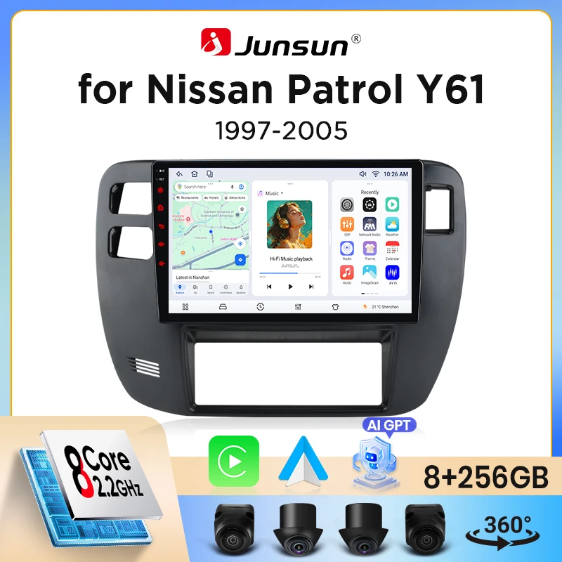 Image of Junsun Wireless CarPlay Android Auto Autoradio für Nissan Patrol (Y61) 1997-2013 mit integriertem Lüfter, Android GPS-Navigation, Multimedia-Player, WiFi, DSP, RDS, BT, SWC, IPS-Touchscreen,