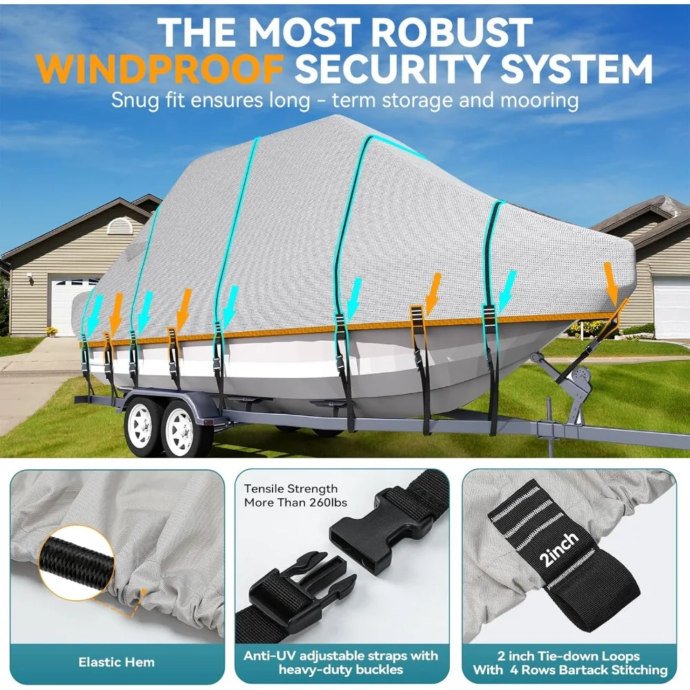 5-ply 1200D 100% مقاوم للماء T-Top غطاء للقارب حل مصبوغ مقاوم للبهتان قابل للمقطورة غطاء قارب صلب مع 21 أشرطة مقاومة للرياح-جديد