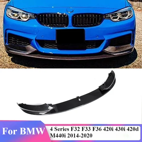 Imagen 1 del producto Parachoques delantero de aspecto de fibra de carbono para BMW, Spoiler de ABS negro brillante, 4 piezas, serie 4, F32, F33, F36, 420i, 430i, 420d, M440i, 2014-2020