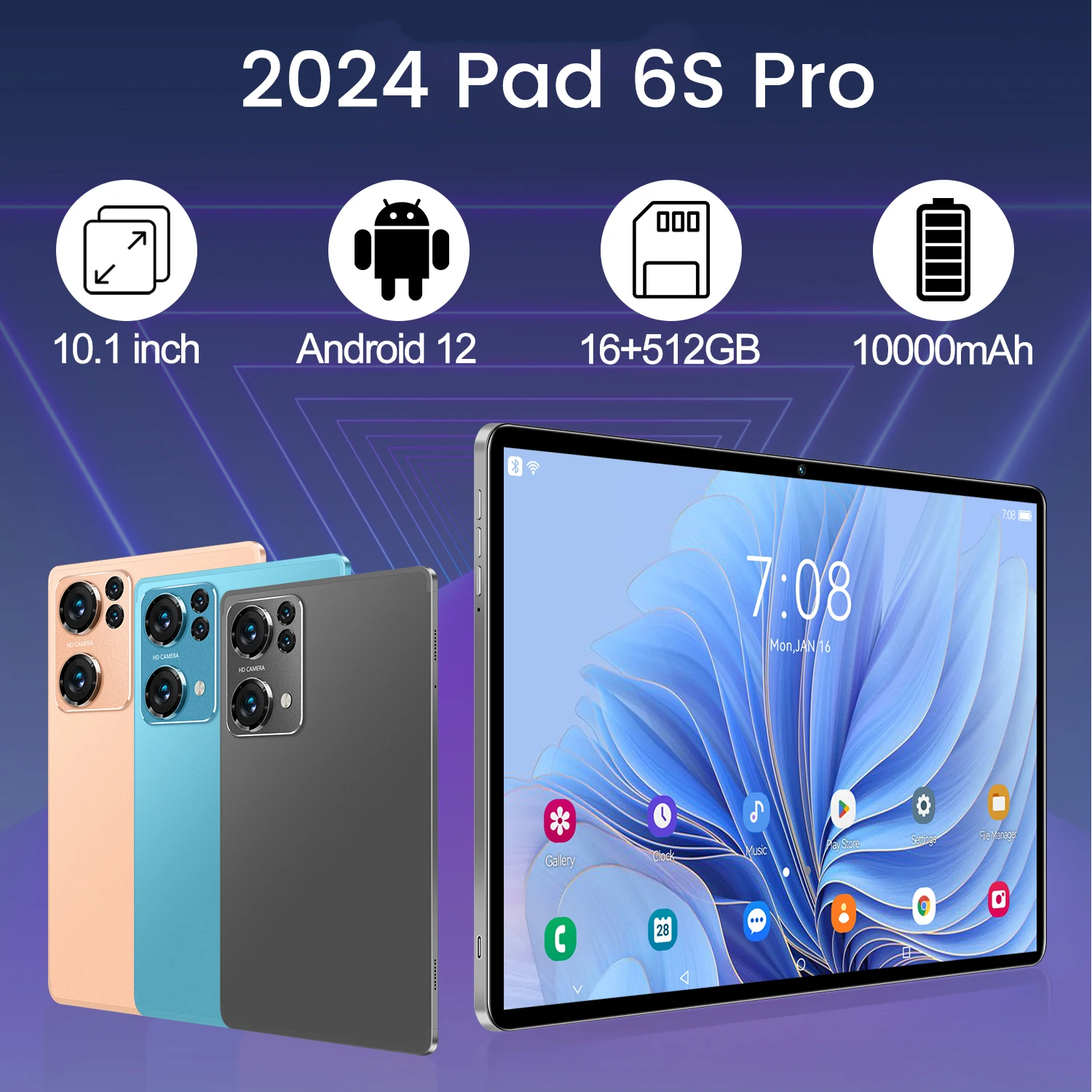 

2024 Global Android Tablet Pad 6S Pro 10,1-дюймовый планшетный ПК Snapdragon 870 16G+1T с клавиатурой 5G, двумя SIM-картами или Wi-Fi Tablet