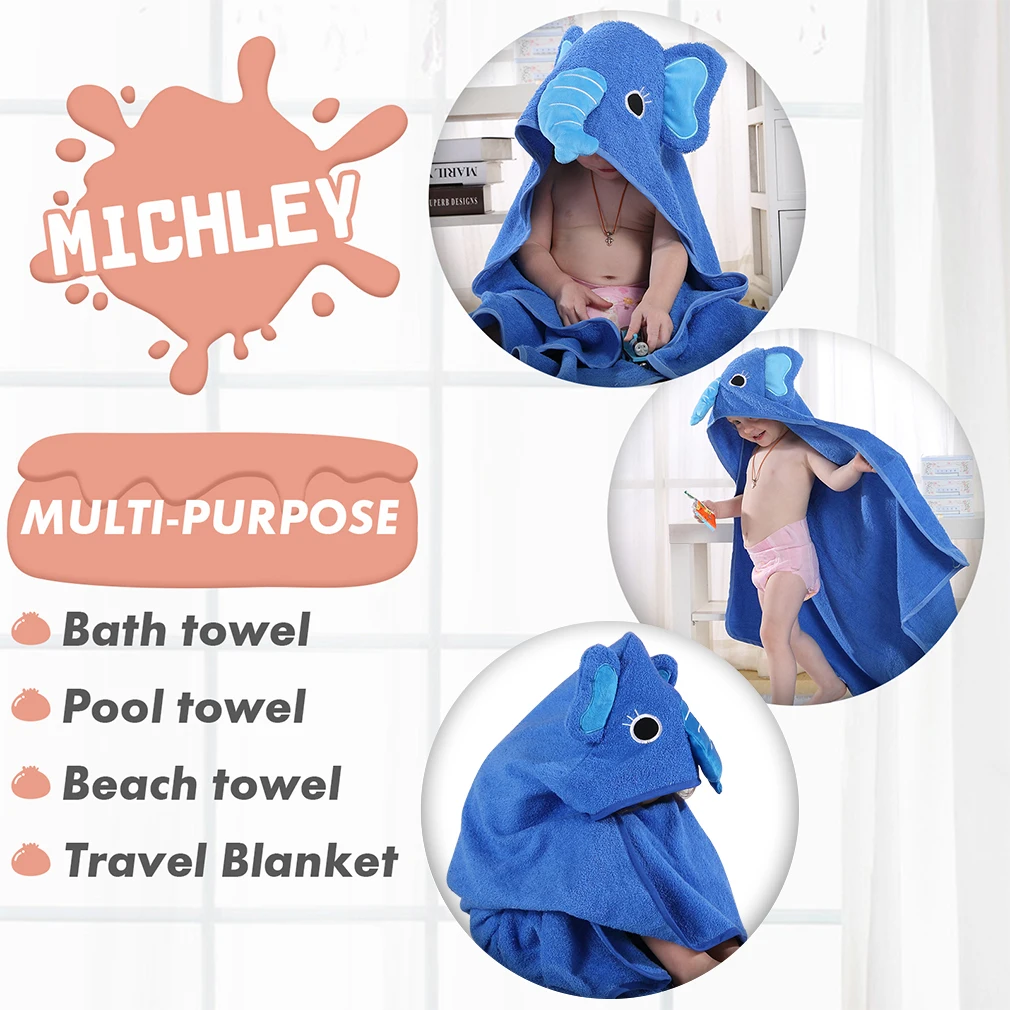 MICHLEY Elephant Shark Soft Baby Bath Towel Cotton Hood Newborn Hooded Animals Bath Towel Robe Bathrobe Kids For Boys Girls 0-6T