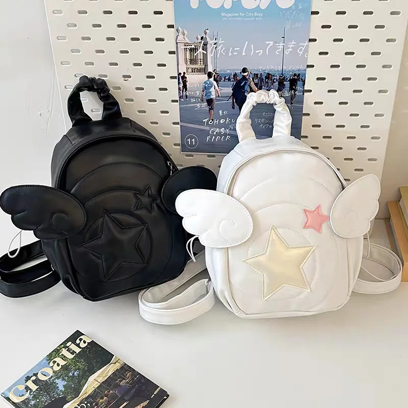 Nuovo zaino da viaggio casual Lucky Star dal design di nicchia con ali d'angelo per ragazze, borsa da scuola leggera per lo shopping
