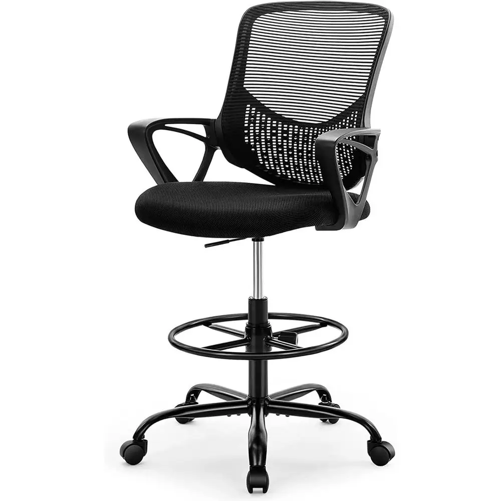 Ergonomic Tall Office Chair with Adjustable Footrest and Armrests, Mesh Back, Black