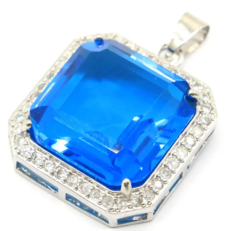 Buy 4 Get 1 Free 38x27mm Big Gemstone 13.8g Smokey Topaz Violet Tanzanite Blue Topaz CZ Mens Gift Silver Pendant