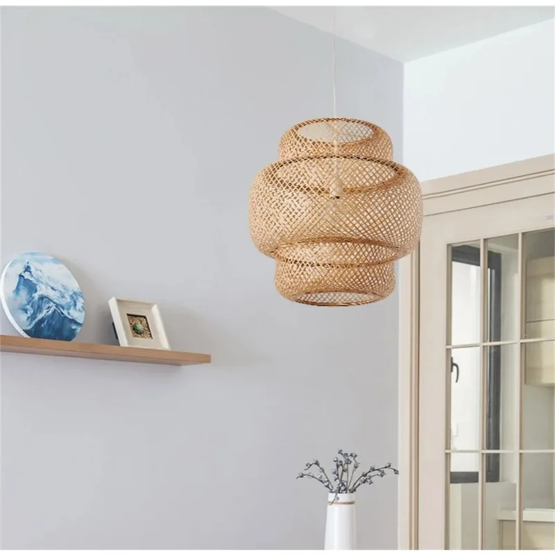 Creative Round Design Bamboo Hand Woven Light Art Chandelier Dining Rroom Bamboo Lantern Chandelier Bedroom Dining Room Lamp