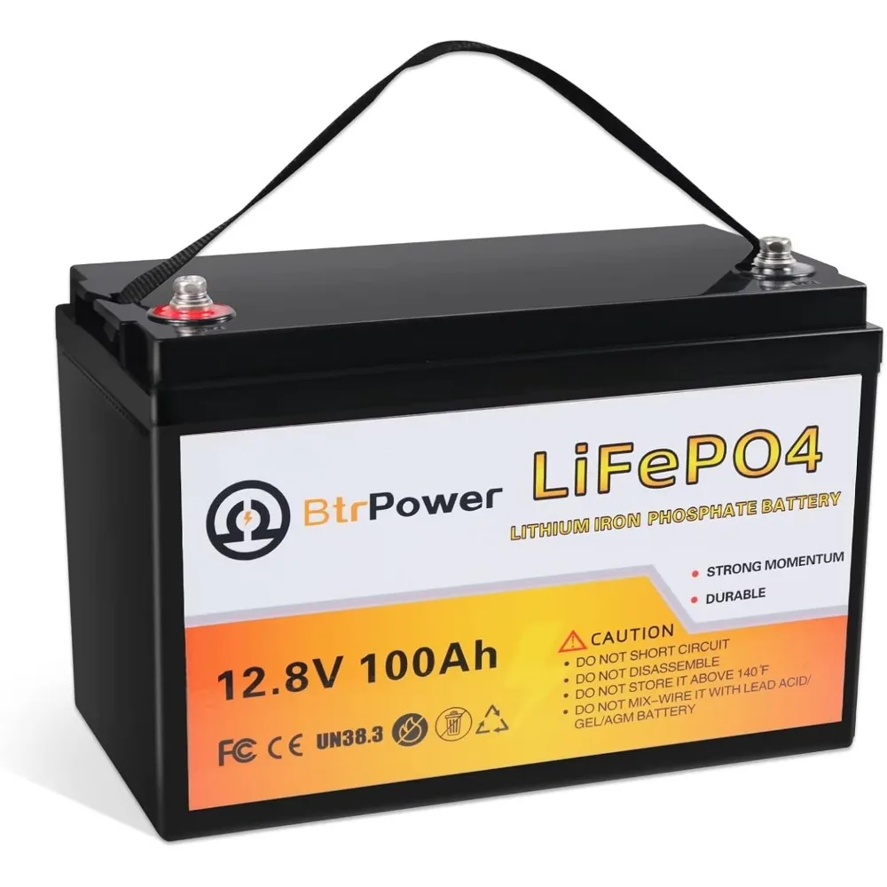 

12V 100AH LiFePO4 Lithium Battery, 5000+ Cycles Deep Cycle LiFePO4 Battery with Built-in 100A BMS fit for RV, Home Storage