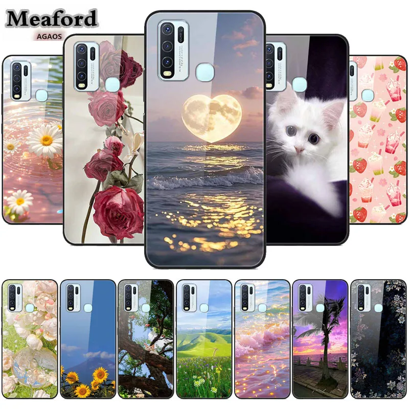 حافظة من الزجاج المقسى لهاتف Vivo V60 Y50 Y30 Y50m غطاء حماية ممتص للصدمات على Vivo V 60 Y 50 30 50 متر حافظات هاتف خفيفة غطاء خلفي صلب