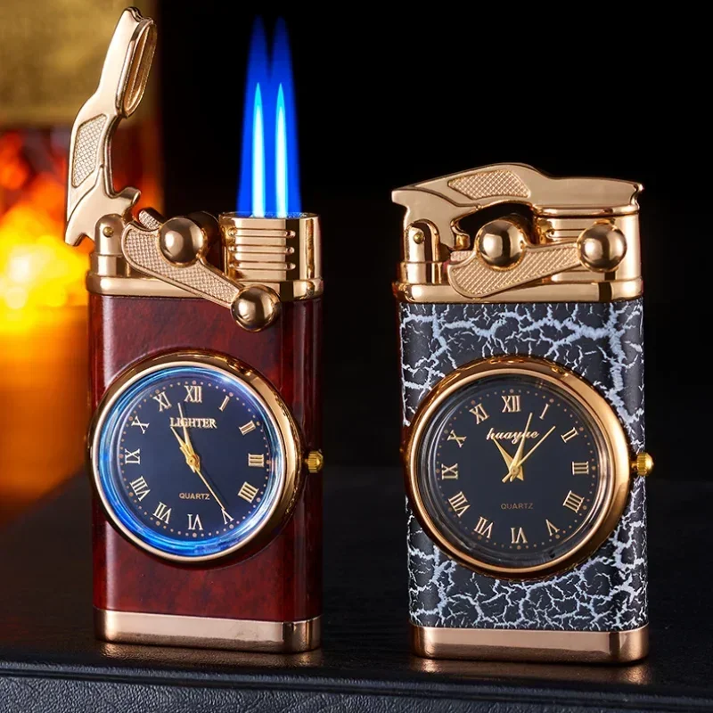 Butane Gas Lighter Watch Cigar Lighters Outdoor Windproof Jet Double Fire Ignition Tool Cool Gadgets for Men Cigarette Accessory