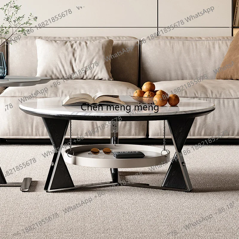 

RR Modern Living Room Coffee Table Set with Hanging Storage Tray Round Center Table Sets for Office Stainless Steel Side Table