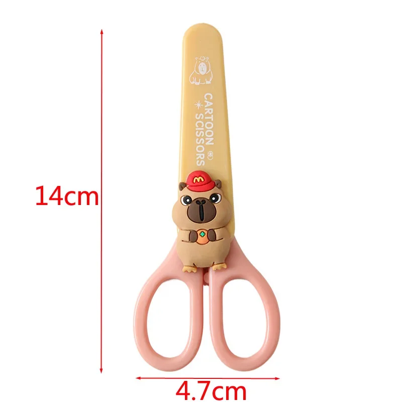 3/1 قطعة مقص القرطاسية عشوائي لطيف كابيبارا رأس مستدير آمن الة قطع الورق الفولاذ المقاوم للصدأ مقص فني مع حافظة واقية #6